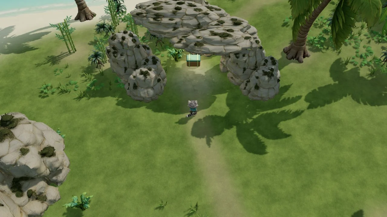 The grotto entrance on the tropical Amber Bay island, captured in the game engine