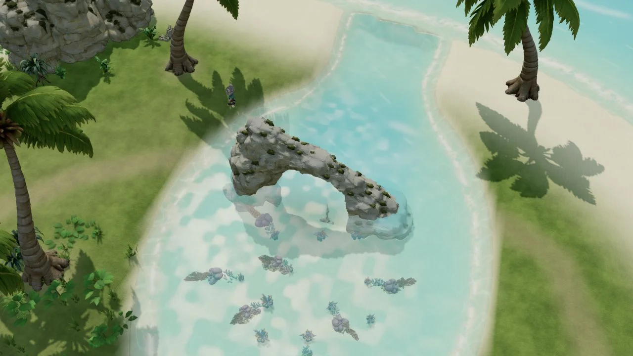 Actual engine view of the limestone arch and turquoise lagoon in Amber Bay